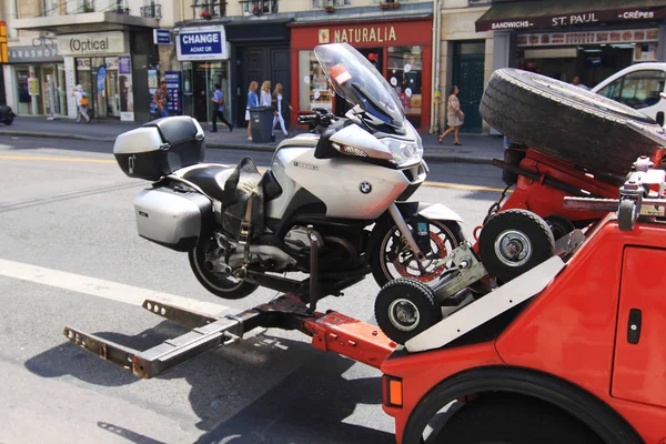 Transport Motocykla Tow Truck Serwis Mechaniczny — Zdjęcie stockowe