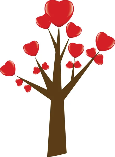 Love Tree Leaves Red Heart Shapes — Stock Vector