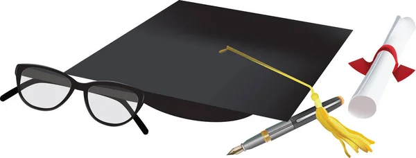 Graduate Hatt Med Diplom Och Glasögon — Stock vektor