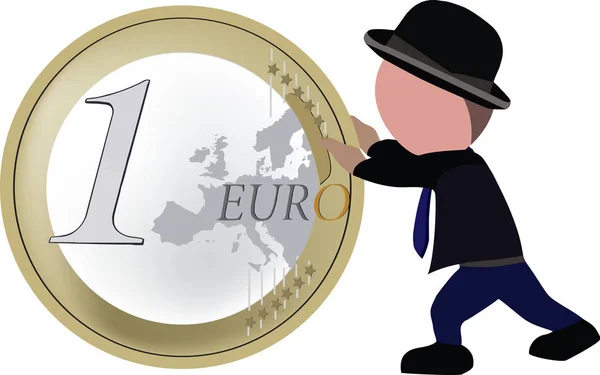 走的人推一个欧元硬币 — 图库矢量图片