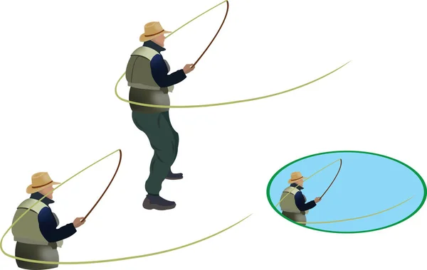 Chiffres Des Pêcheurs Occupant Diverses Positions Pêche — Image vectorielle