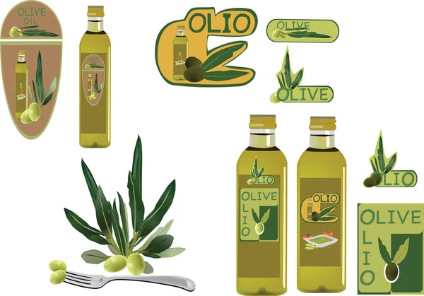 Adesivos italianos de azeite e de oliveira —  Vetores de Stock