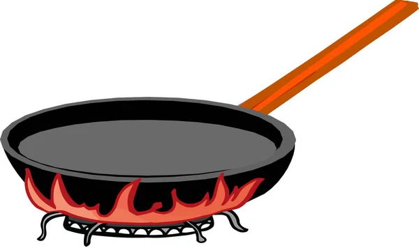 Сковорідка з ручкою на вогні — стоковий вектор