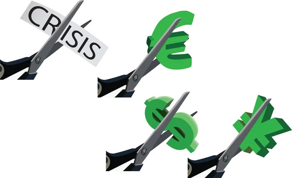 Currency cut dollar euro yen crisis — Stock Vector