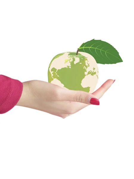 Female Hand Green Apple Footprint — Stock Photo, Image
