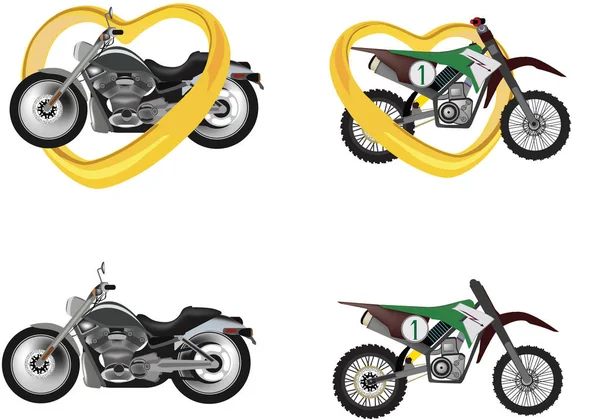 Afbeeldingen van motorfietsen in verschillende Grand Touring en cross-country posities — Stockvector