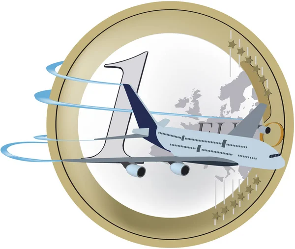 Jedna euromince, která se bude pohybovat kolem cestovních výdajů — Stockový vektor
