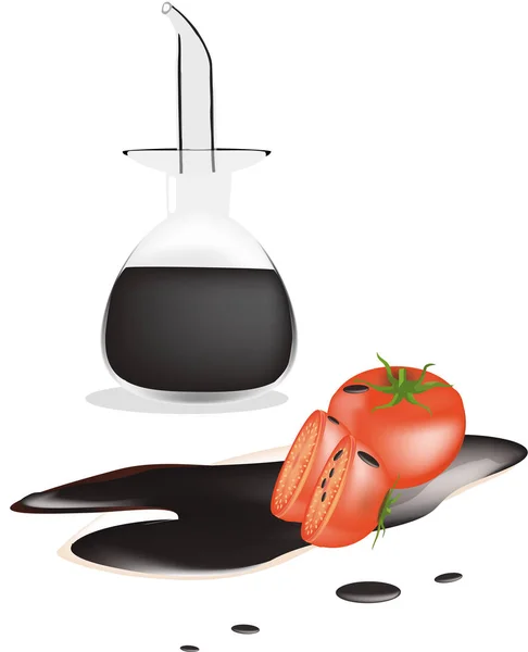 带试管和番茄的葡萄酒香醋 — 图库矢量图片