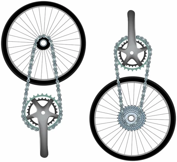 Pignon de vélo avec jante et pneu — Image vectorielle