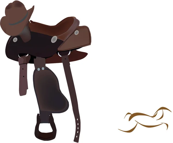 Silla de montar a caballo con sombrero — Vector de stock