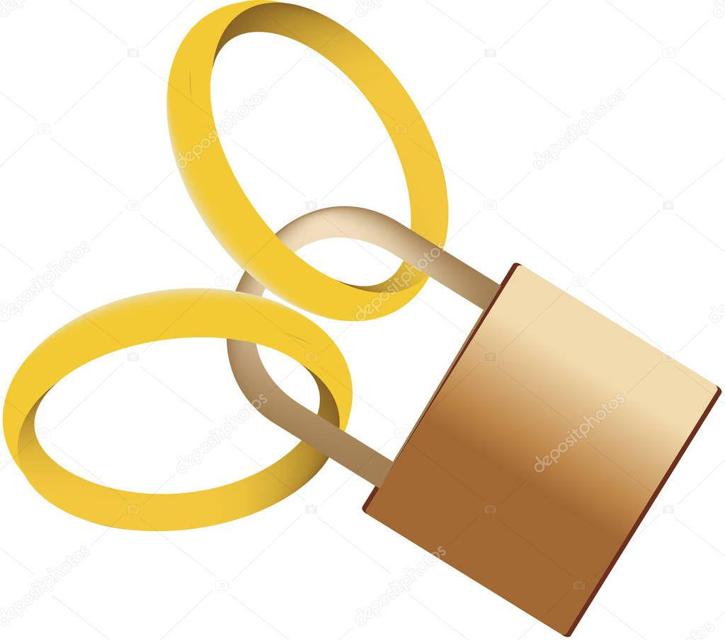 wedding rings closed with a padlock