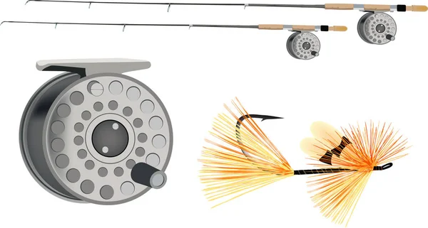 Equipamento de pesca desportiva pesca com mosca — Vetor de Stock