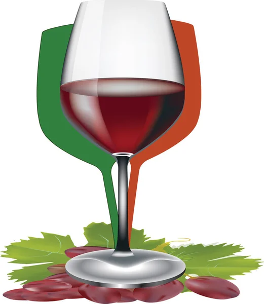 Glass of red wine with Italian flag in the background — Stock Vector