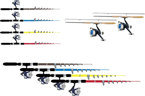 Series of fishing rods for various specialties — Stock Vector