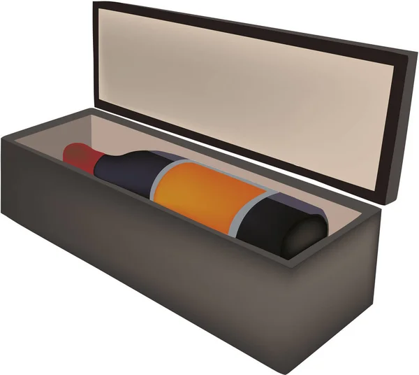 Boîte cadeau en carton avec bouteille de vin — Image vectorielle