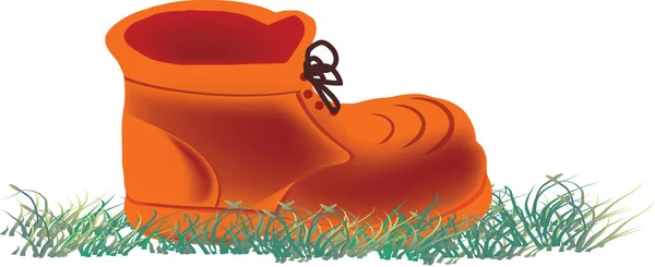 Boot over a green lawn in the garden — Stock Vector