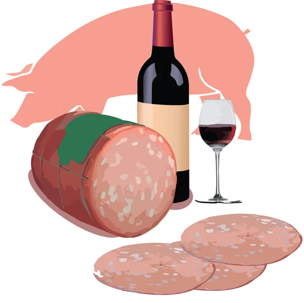 Porco rosa com salame e mortadela de açougue — Vetor de Stock