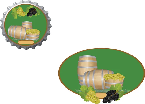 Barril de vinho com cacho de uvas brancas — Vetor de Stock