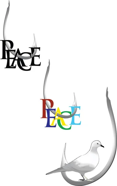 Fishing hook with peace and dove lettering — ストックベクタ