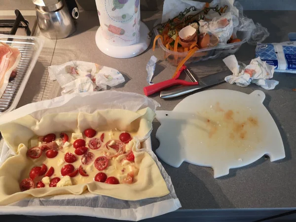 Table Préparée Avec Des Aliments Gâteau Satata — Photo