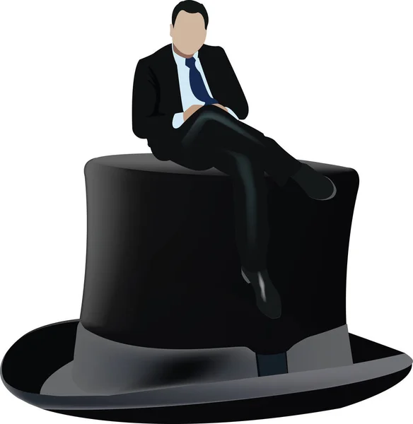 Sombrero Cilindro Negro Con Sobre Sentado Gerente Persona Distinta — Archivo Imágenes Vectoriales