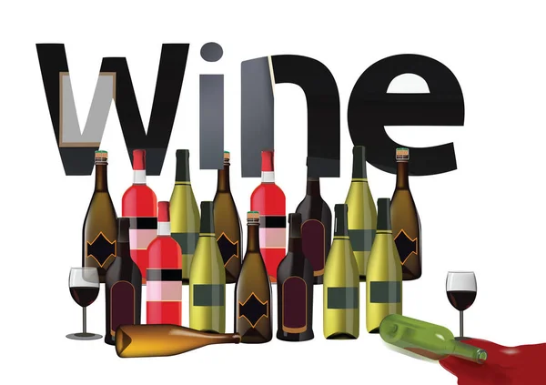 Bottles of red wine Italian alcoholic beverage — Stock Vector