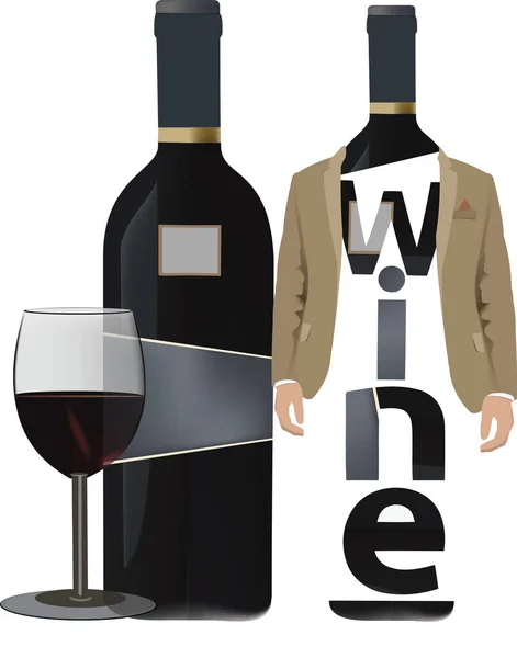 Bottles of red wine Italian alcoholic beverage — Stock Vector