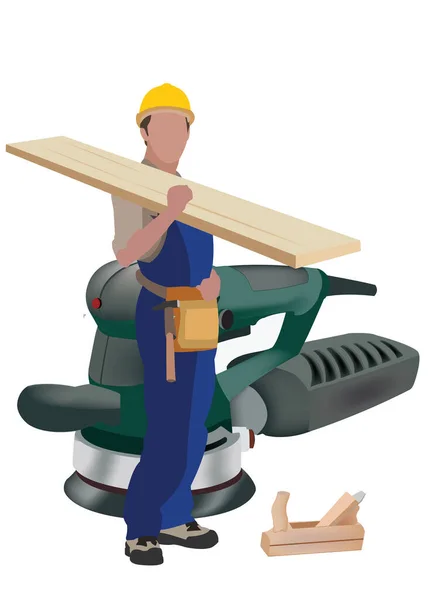 Человек в рабочем костюме с рабочим инструментом — стоковый вектор