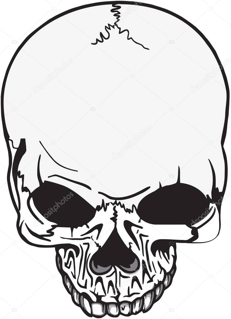 Skeletal human head images on sticker symbols