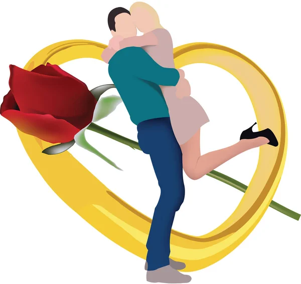 Pareja Cariñosa Abrazada Con Corazón — Vector de stock