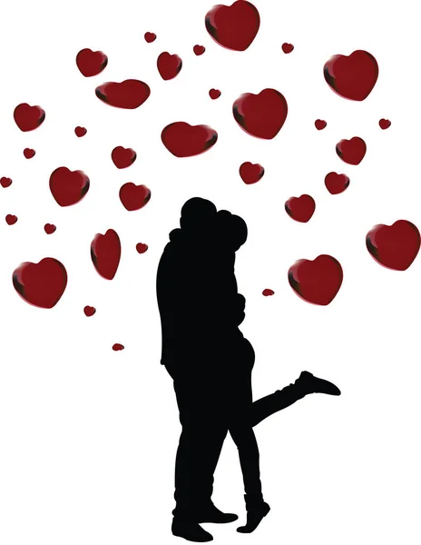 Couple Aimant Embrassé Avec Cœur — Image vectorielle