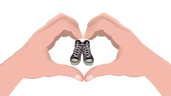 Heart Shaped Hands Used Lived Sneakers Sneakers — Stock Vector