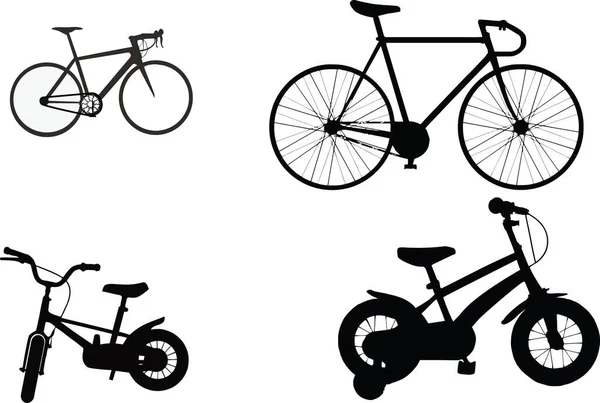 Unele Biciclete Diferite Forme Modele Negru — Vector de stoc