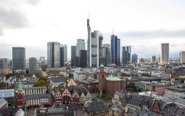 View from the survey platform of a skyscraper to Frankfurt in wh