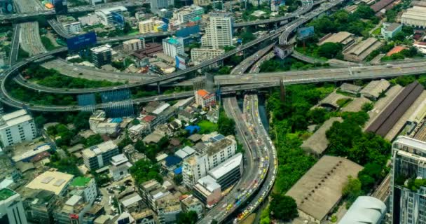 高角度からバンコクの眺め トップの高速道路と空港はバンコク タイの混乱をリンクを参照してください — ストック動画