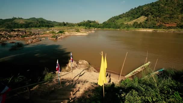 Vue Sur Paysage Frontière Mékong Entre Thaïlande Laos Emplacement Kaeng — Video