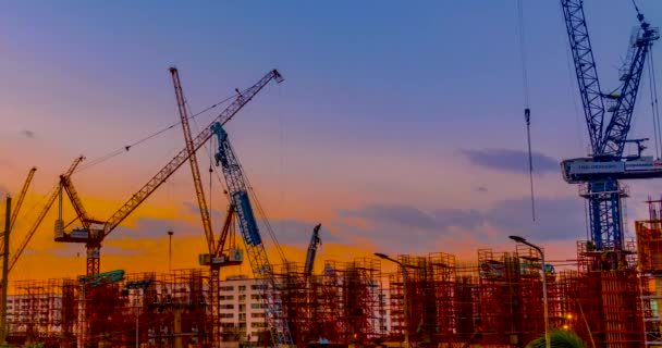 Time Lapse Evening Sunset Development Construction Cranes Working Business Building — Stock Video