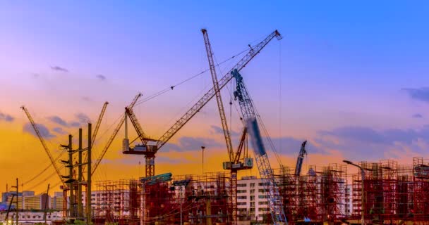 Time Lapse Evening Sunset Development Construction Cranes Working Business Building — Stock Video