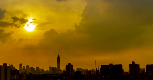 Silueta Lapso Tiempo Ciudad Forma Oscura Contorno Ciudad Puesta Sol — Vídeos de Stock