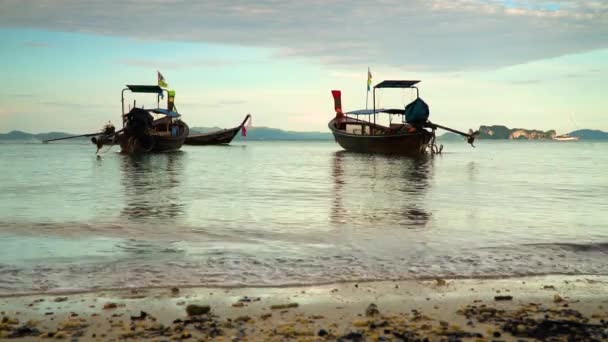 Barcos Pesca Madera Locales Tailandeses Mar — Vídeos de Stock