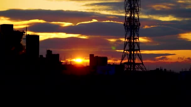 Handeld Filmmaterial Sonnenaufgang Oder Sonnenuntergang Silhouette Stadt Ansicht — Stockvideo
