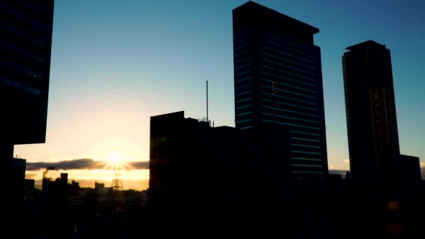 Salida Puesta Del Sol Silueta Vista Ciudad — Vídeos de Stock