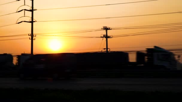 Silhouet Vervoer Ochtend Onderweg — Stockvideo