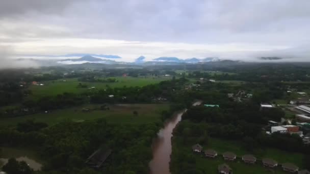 Bird Eye View Video Dorp Noordelijke Vallei Thailand Stockvideo's