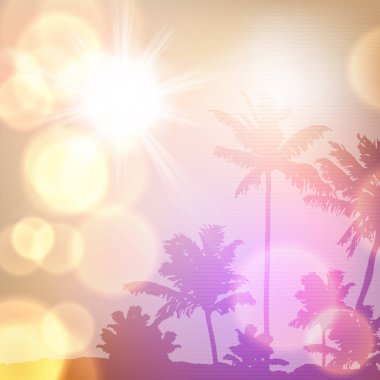 ada ve palmiye ağaçlarıyla deniz günbatımı