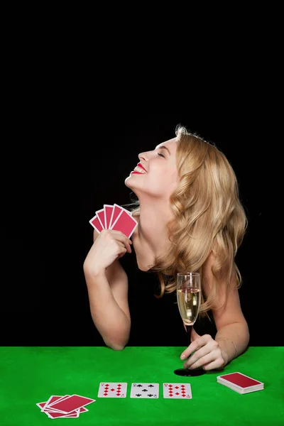Young girl playing in the gambling — Stock Photo, Image