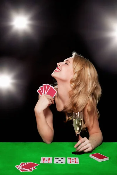 Young girl playing in the gambling — Stock Photo, Image