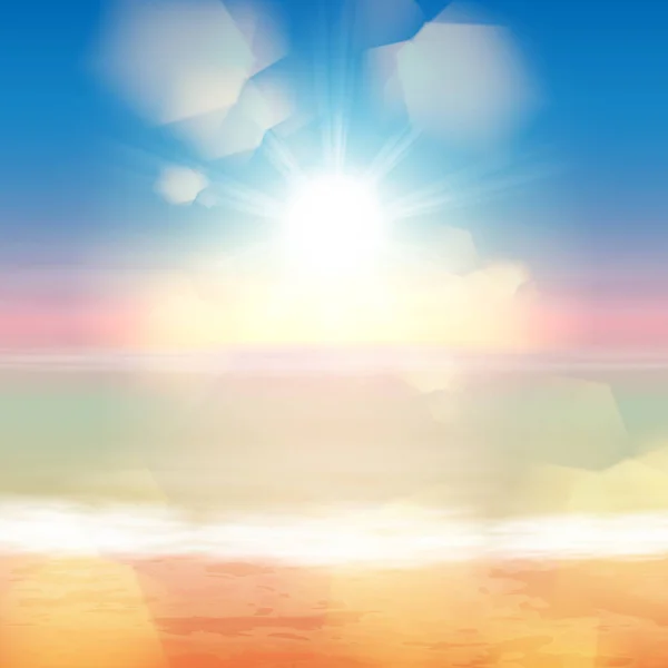 Puesta Sol Del Mar Con Sol Luz Lente Eps10 Vector — Archivo Imágenes Vectoriales