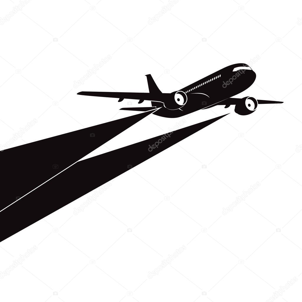 Airplane silhouette on white background.