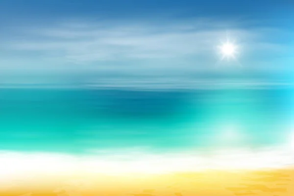 Playa y mar tropical con sol brillante — Vector de stock